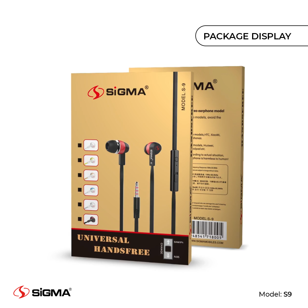 Sigma S9 Handfree Original Gaming Handfree - PUBG Handfree - Premium Crstal Clear Sound - Universal Handfree - Deep Base - Stereo Sound