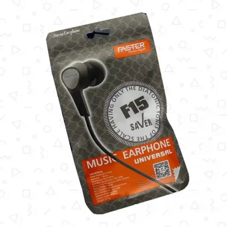 Faster F-15 Universal Music Handfree High Quality For Calling FASTER F15 UNIVERSAL MUSIC EARPHONE - HANDSFREE WITH BUILT-IN MIC FASTER F15 Universal Music Earphone - Handfree With Built-in Mic Supper Bass Supper Sound 100% Original Universal Handsfreer