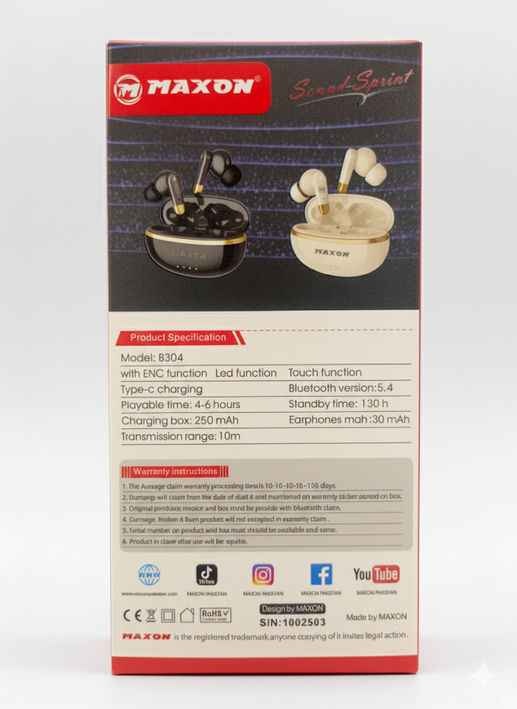 Maxon B-304: Luxury TWS Earbuds - Premium Sound aur Sleek Design