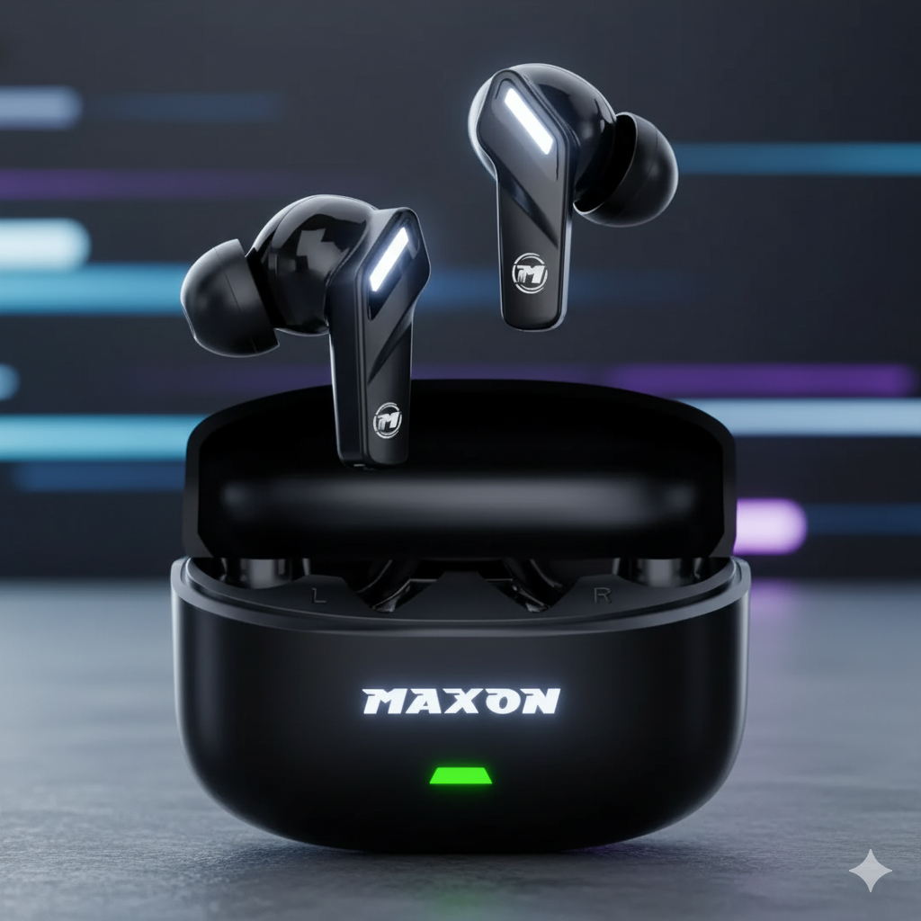 MAXON B101 Wireless Earbuds with ANC + ENC and 45ms Low Latency Gaming Mode (Bluetooth 5.4, Type-C Charging