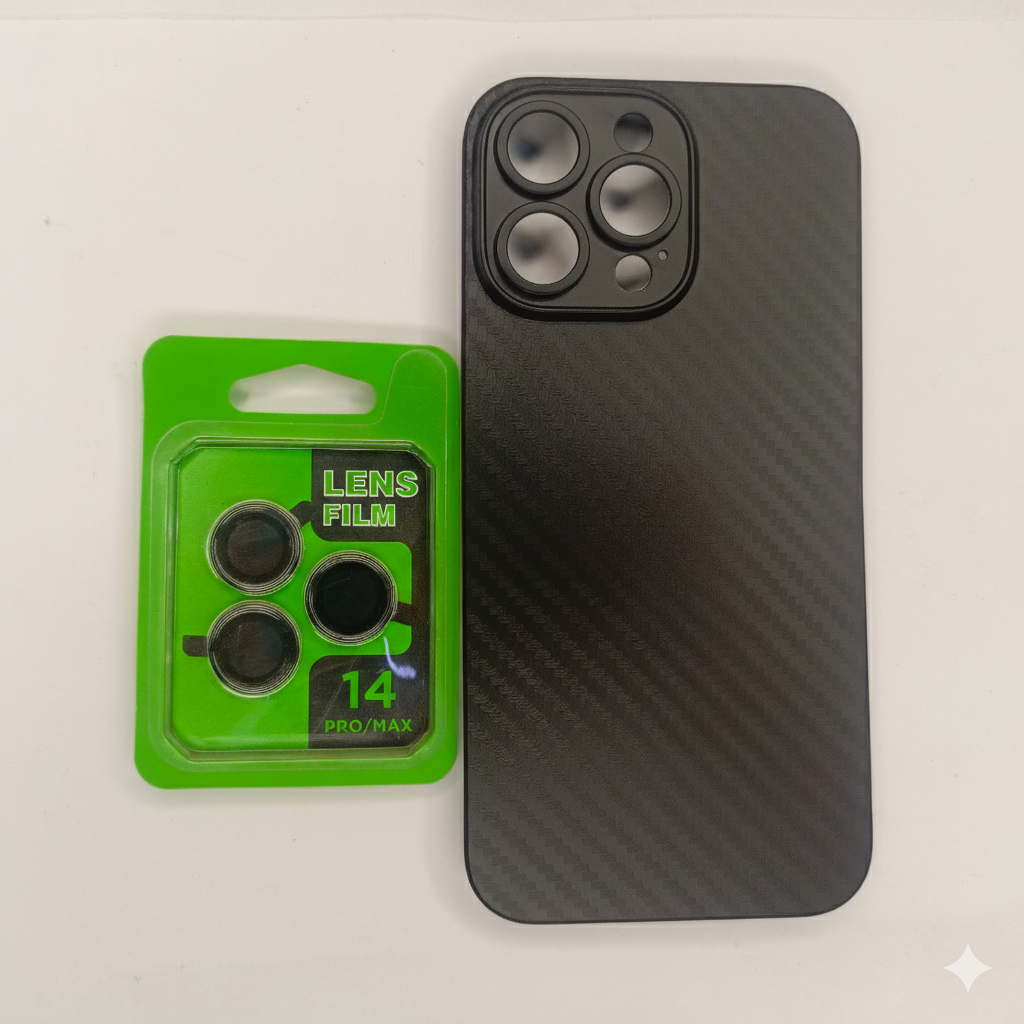 iPhone 14 Pro Max Carbon Fiber Back Cover+Screen Protector+Camera Lens Protector for iPhone 14 Pro Max