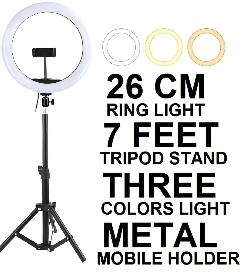 26CM Ring Light with Mobile Holder and 7ft Tripod Stand