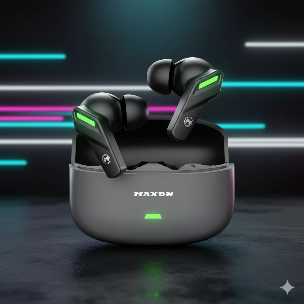MAXON B101 Wireless Earbuds with ANC + ENC and 45ms Low Latency Gaming Mode (Bluetooth 5.4, Type-C Charging