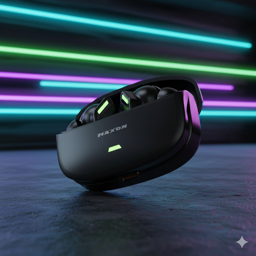 MAXON B101 Wireless Earbuds with ANC + ENC and 45ms Low Latency Gaming Mode (Bluetooth 5.4, Type-C Charging